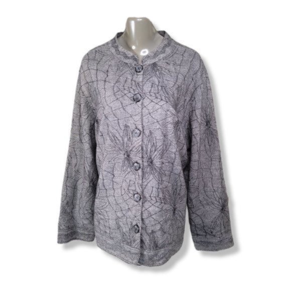 Liz & Me Womens Gray Floral Pattern Long Sleeves Button Down Blazer Plus Size 3X - Picture 1 of 6